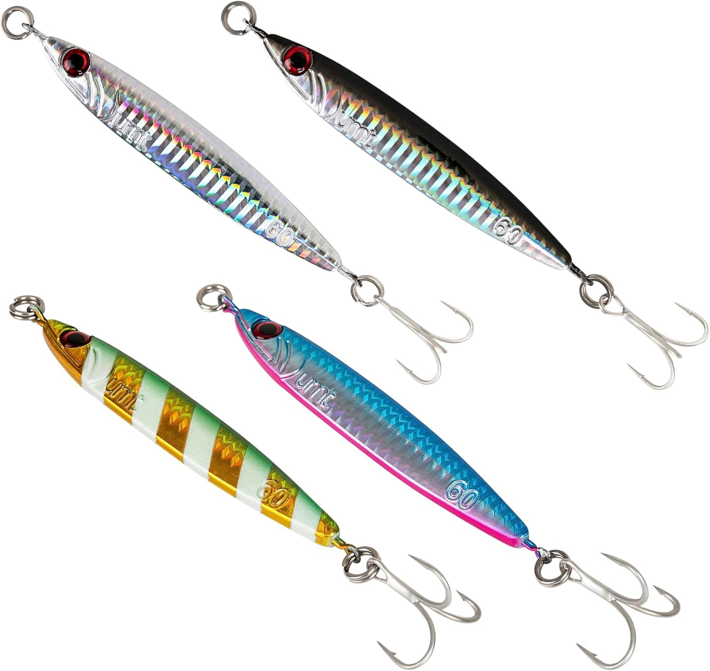 Multi-Color Casting Jigs (40g/60g) Fluke, Bass, Saltwater & Freshwater 4 and 8 pack