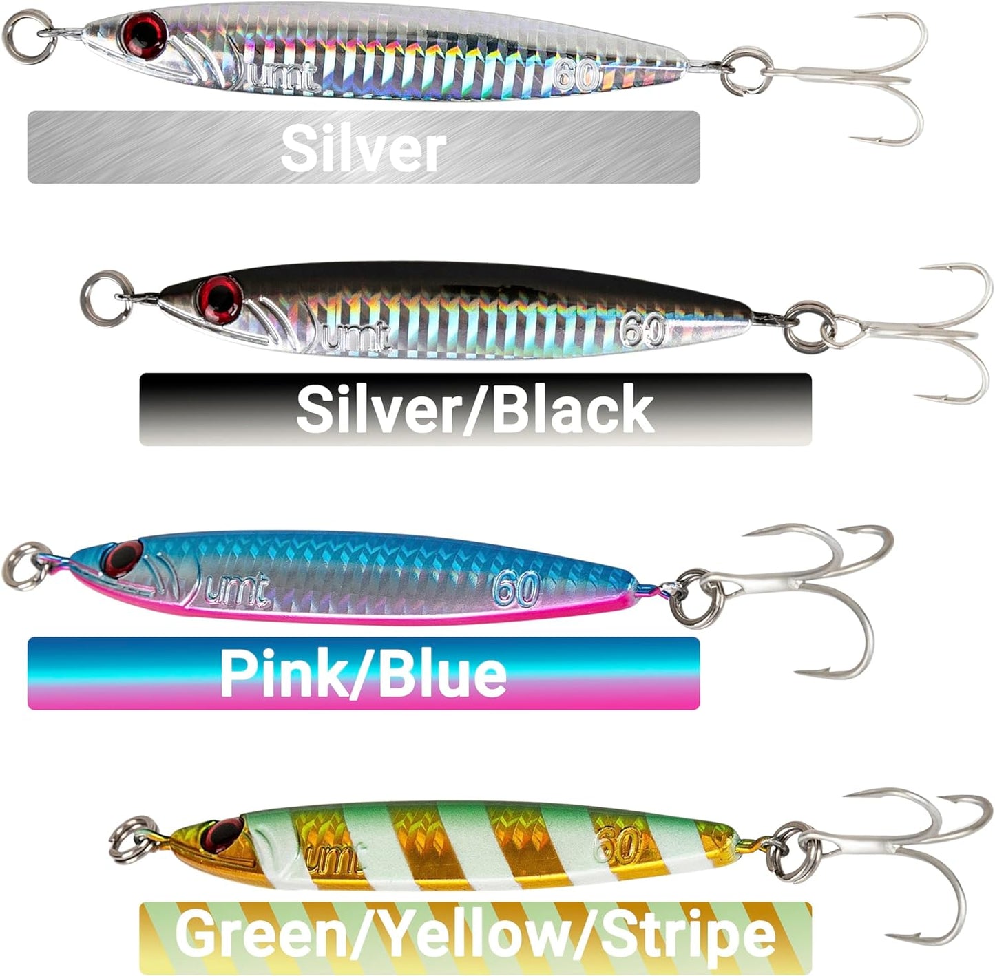 Multi-Color Casting Jigs (40g/60g) Fluke, Bass, Saltwater & Freshwater 4 and 8 pack