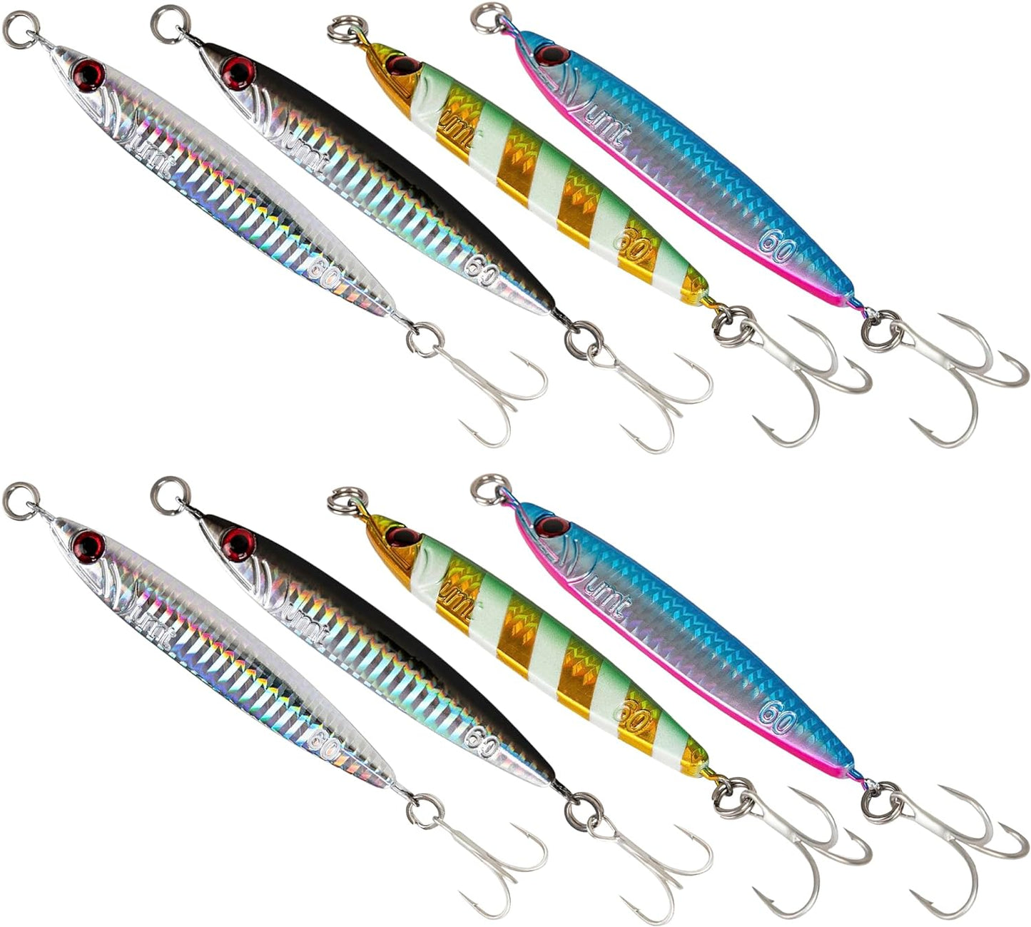 Multi-Color Casting Jigs (40g/60g) Fluke, Bass, Saltwater & Freshwater 4 and 8 pack