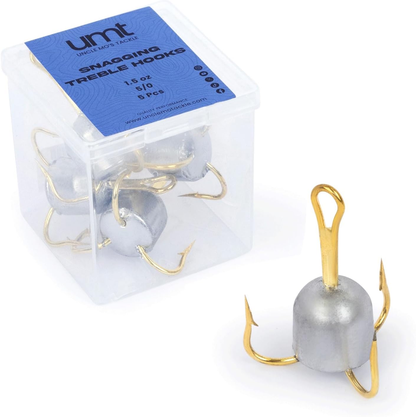 Snagging Treble Hooks 5/0 (1.5oz) – 4X Strong for Bunker, Bait, Bass & Trout – Available in 5 & 10 Packs