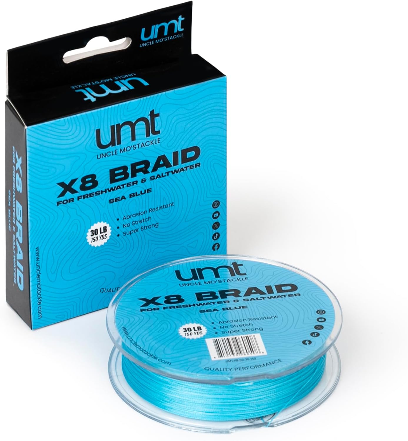 UMT X8 Braided Bishing line 150 Yards 10LB 20LB 30LB Sea Blue / 20LB UMT X8 Braided Bishing line 150 Yards 10LB 20LB 30LB Sea Blue / 20LB