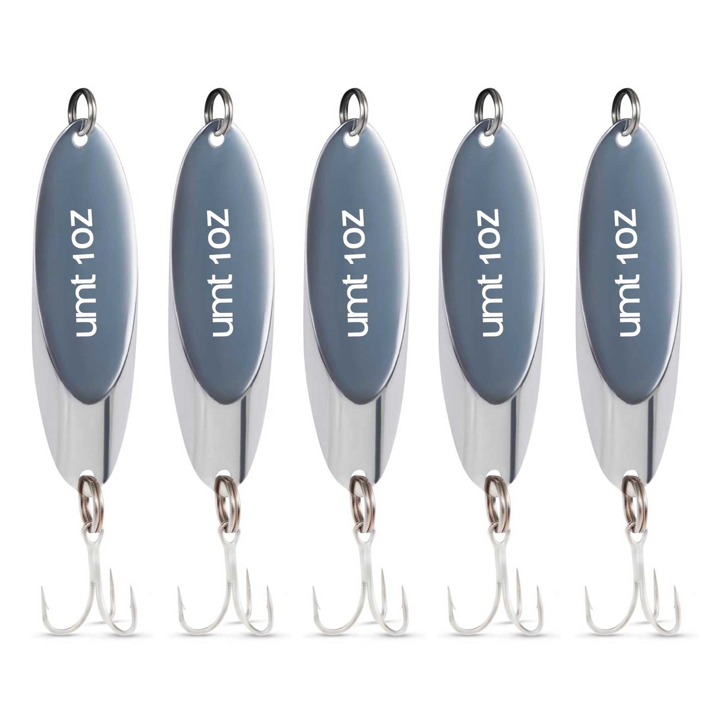 Chrome Spoon Lure set with 3/0 treble hook - 3/4oz, 1oz, 2oz - 1, 5, 10 Pack Options
