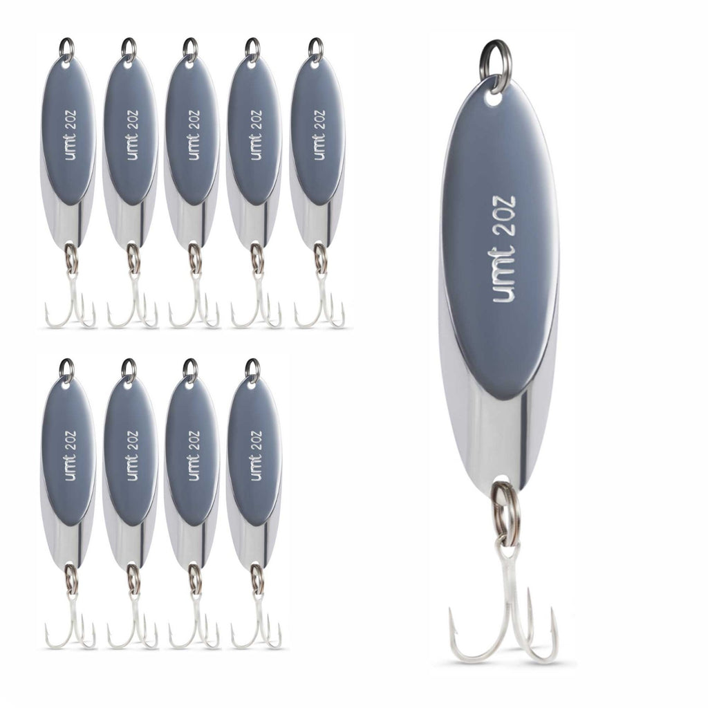 Chrome Spoon Lure set with 3/0 treble hook - 3/4oz, 1oz, 2oz - 1, 5, 10 Pack Options