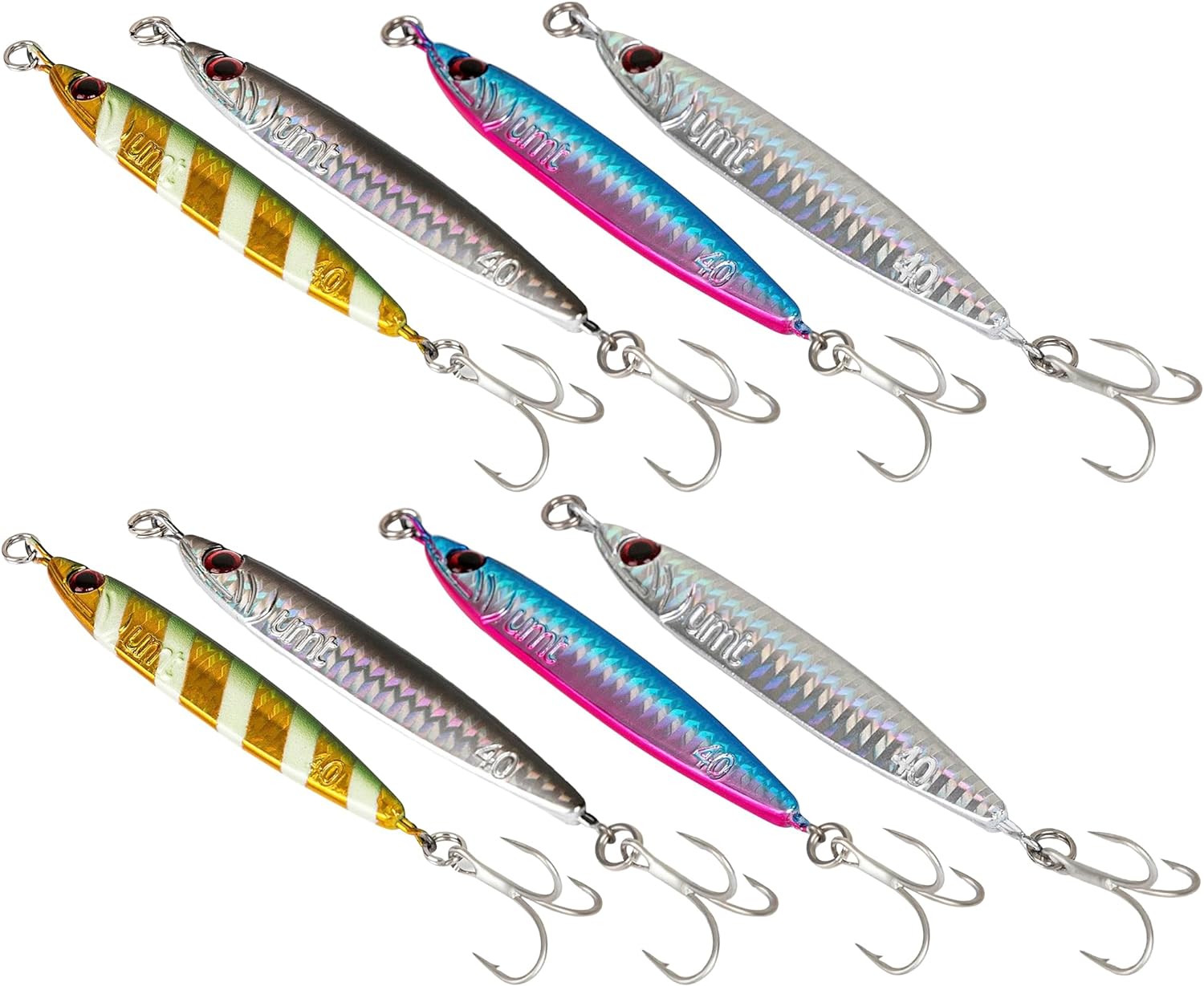 Multi-Color Casting Jigs (40g/60g) Fluke, Bass,  Saltwater & Freshwater 4 and 8 pack