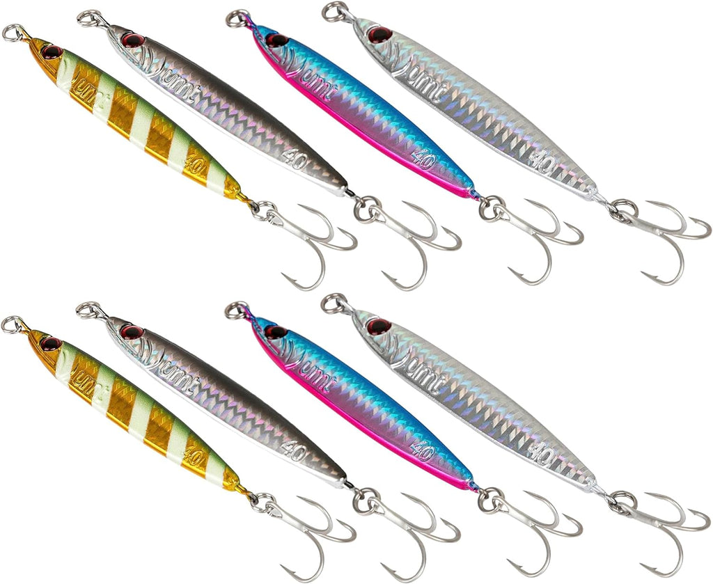 Multi-Color Casting Jigs (40g/60g) Fluke, Bass,  Saltwater & Freshwater 4 and 8 pack