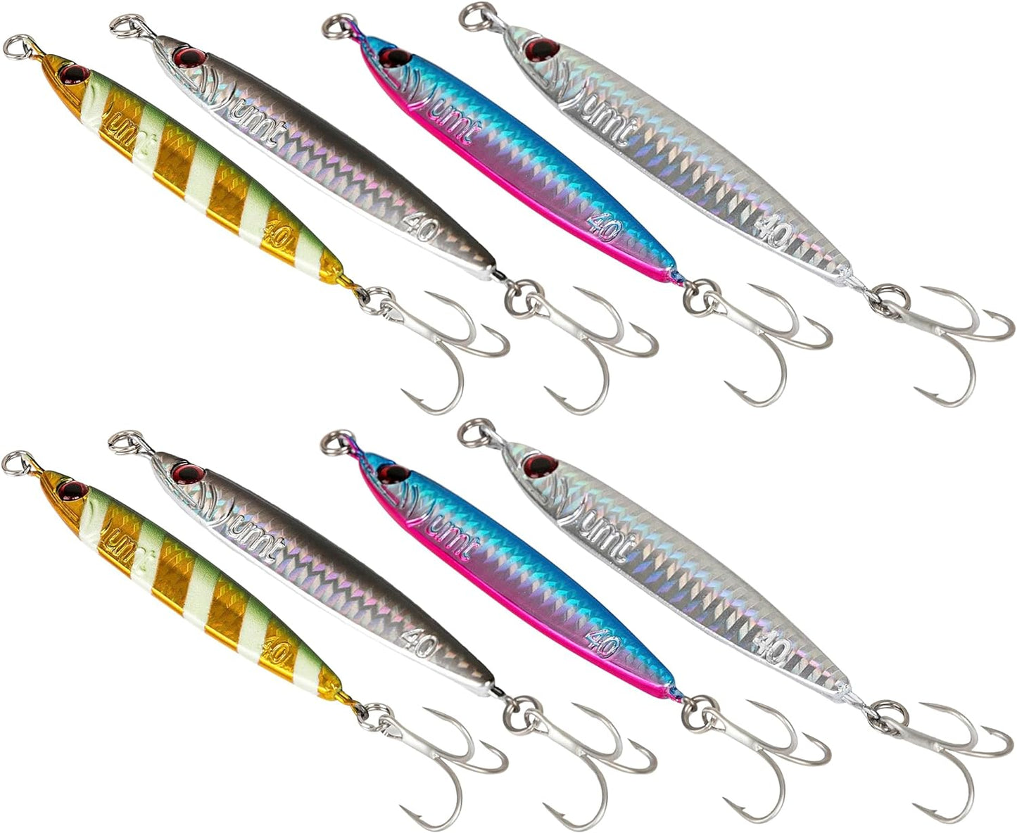 Multi-Color Casting Jigs (40g/60g) Fluke, Bass,  Saltwater & Freshwater 4 and 8 pack