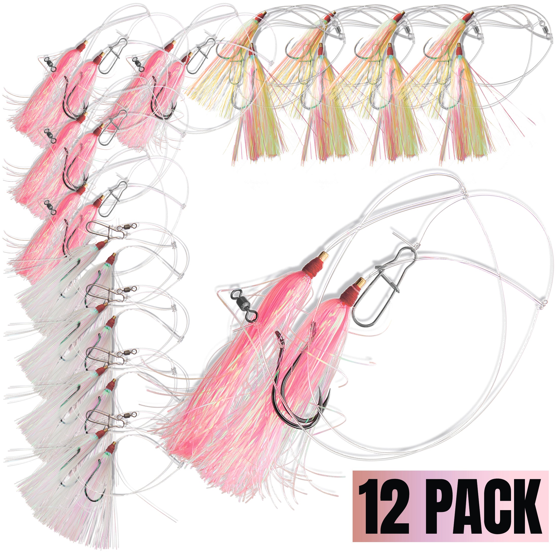 Multi color Mylar Teaser Hi Lo Rig, 3, 6 or 12 pack