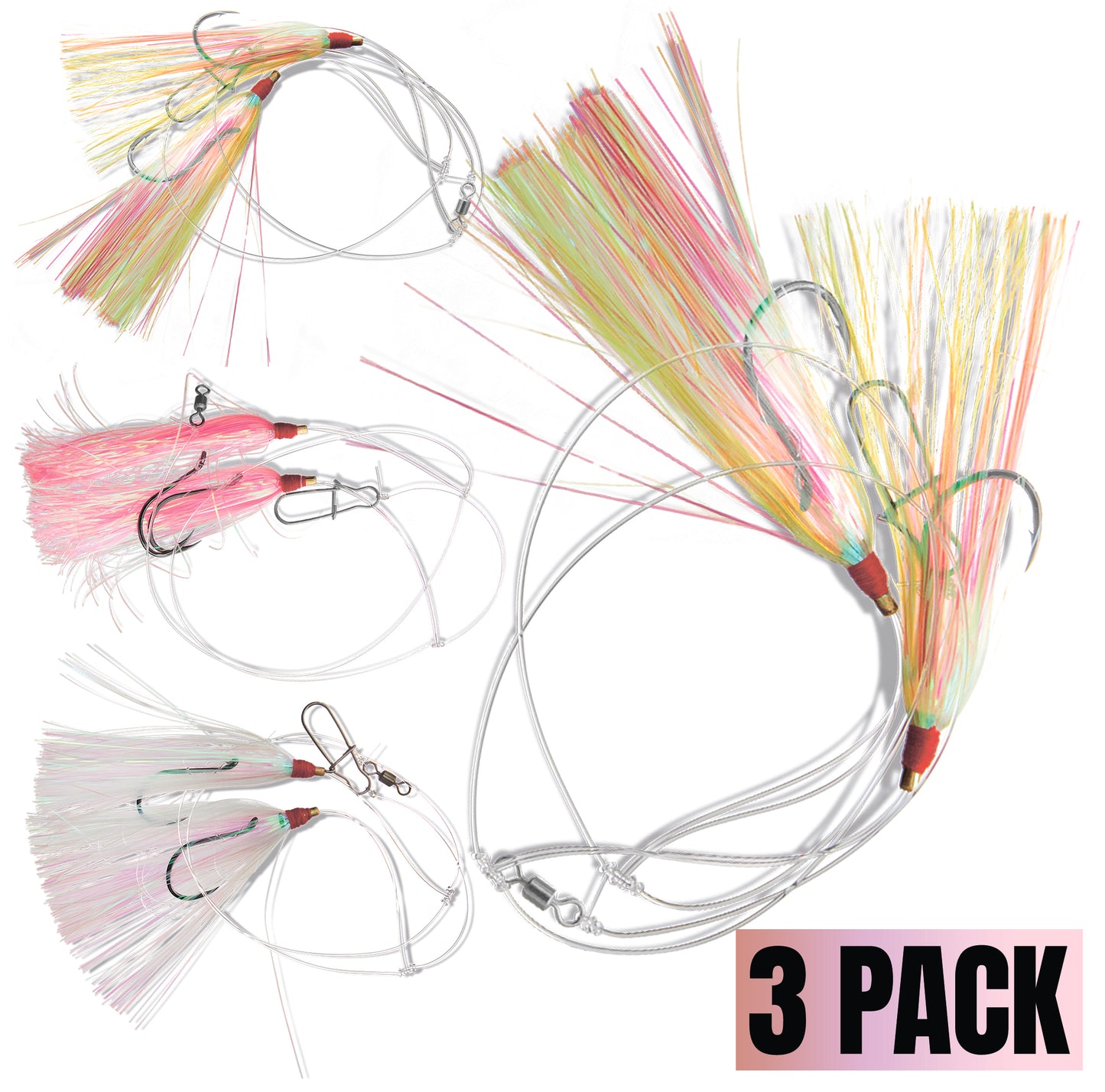 Multi color Mylar Teaser Hi Lo Rig, 3, 6 or 12 pack