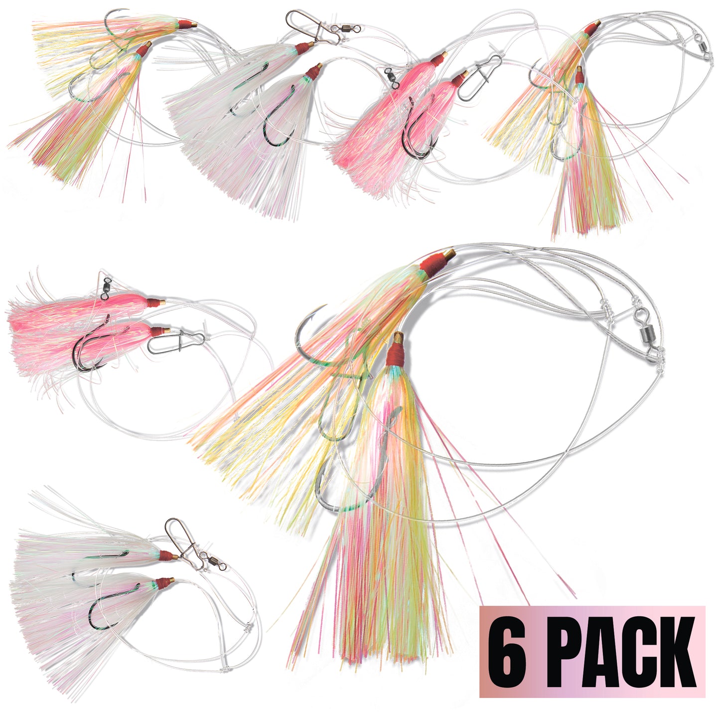 Multi color Mylar Teaser Hi Lo Rig, 3, 6 or 12 pack