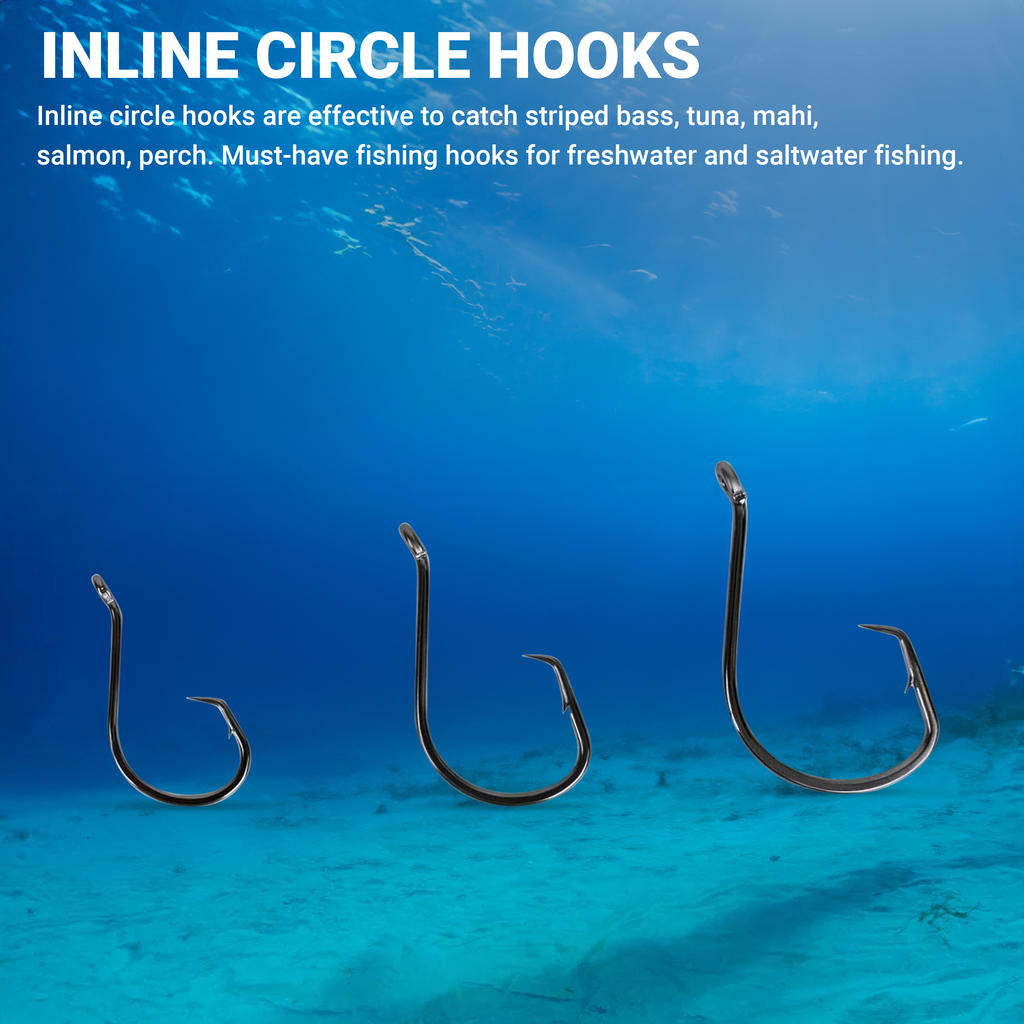 100 Pack Inline Circle Hooks 4/0 6/0 8/0 - Black Nickel Steel