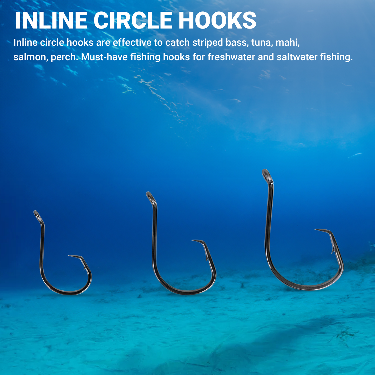 100 Pack Inline Circle Hooks 4/0 6/0 8/0 - Black Nickel Steel