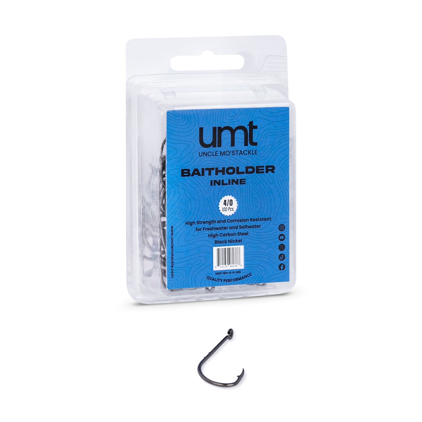 Baitholder Hooks 100 pack (2/0, 4/0) - Black Nickel Steel