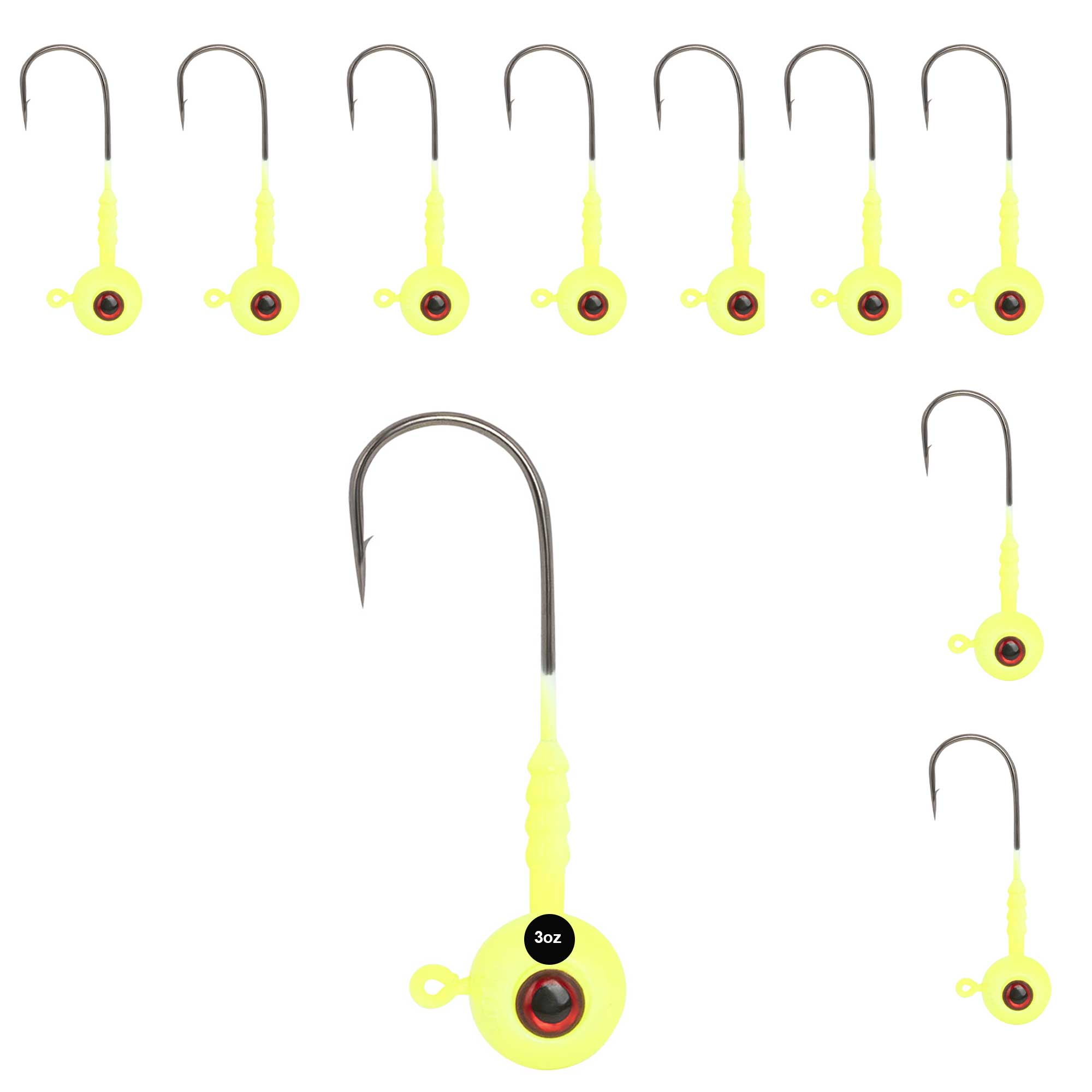 Fluke Jigs - White & Chartreuse  2oz, 3oz, 4oz - 1, 5, 10 Pack Options