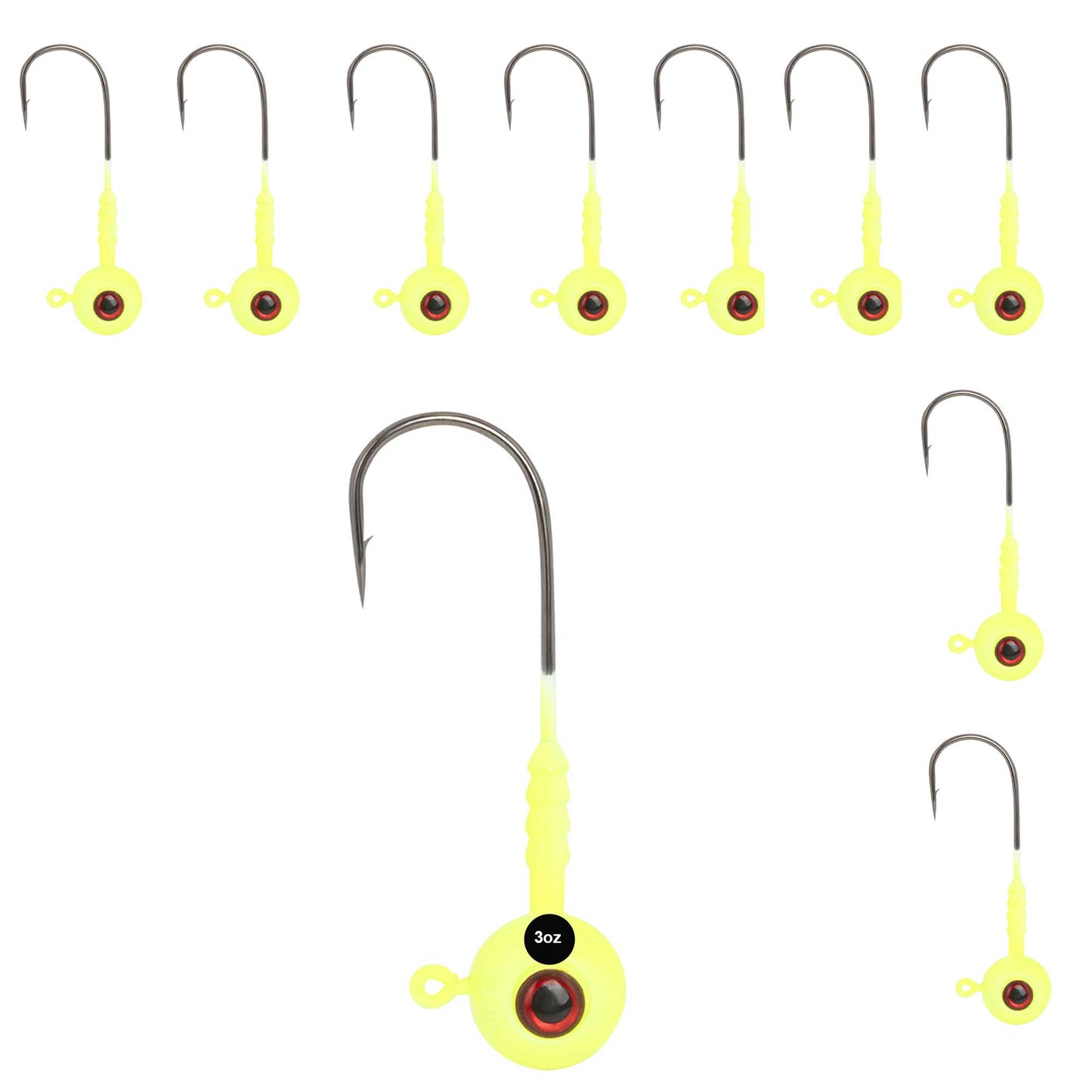 Fluke Jigs - White & Chartreuse  2oz, 3oz, 4oz - 1, 5, 10 Pack Options