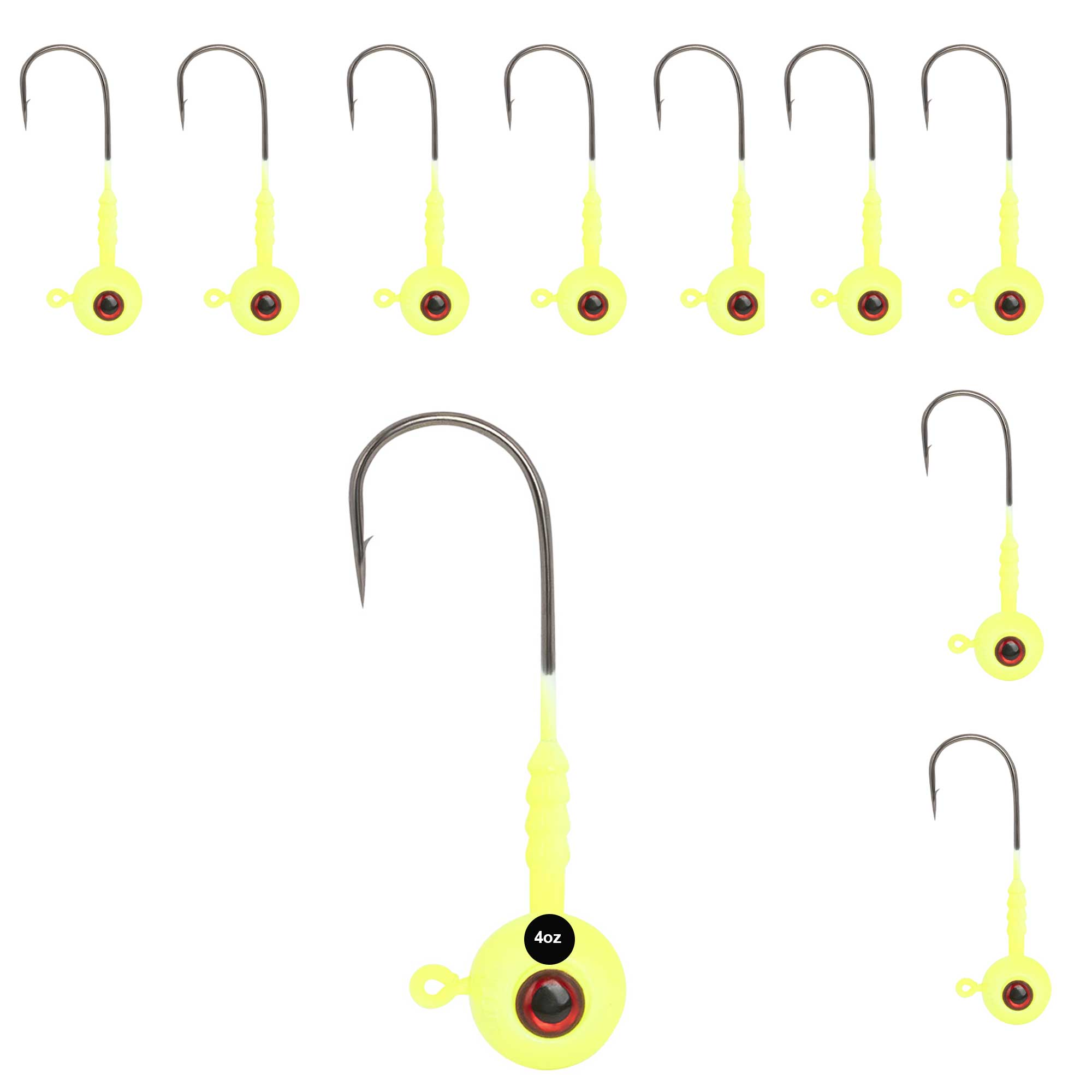 Fluke Jigs - White & Chartreuse  2oz, 3oz, 4oz - 1, 5, 10 Pack Options