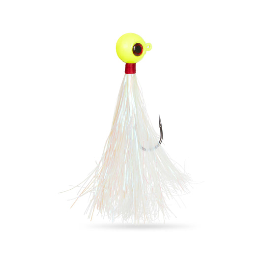 Fluke Jigs Set with Mylar Teaser - White & Chartreuse 2oz, 3oz, 4oz - 1, 5, 10 Pack Options