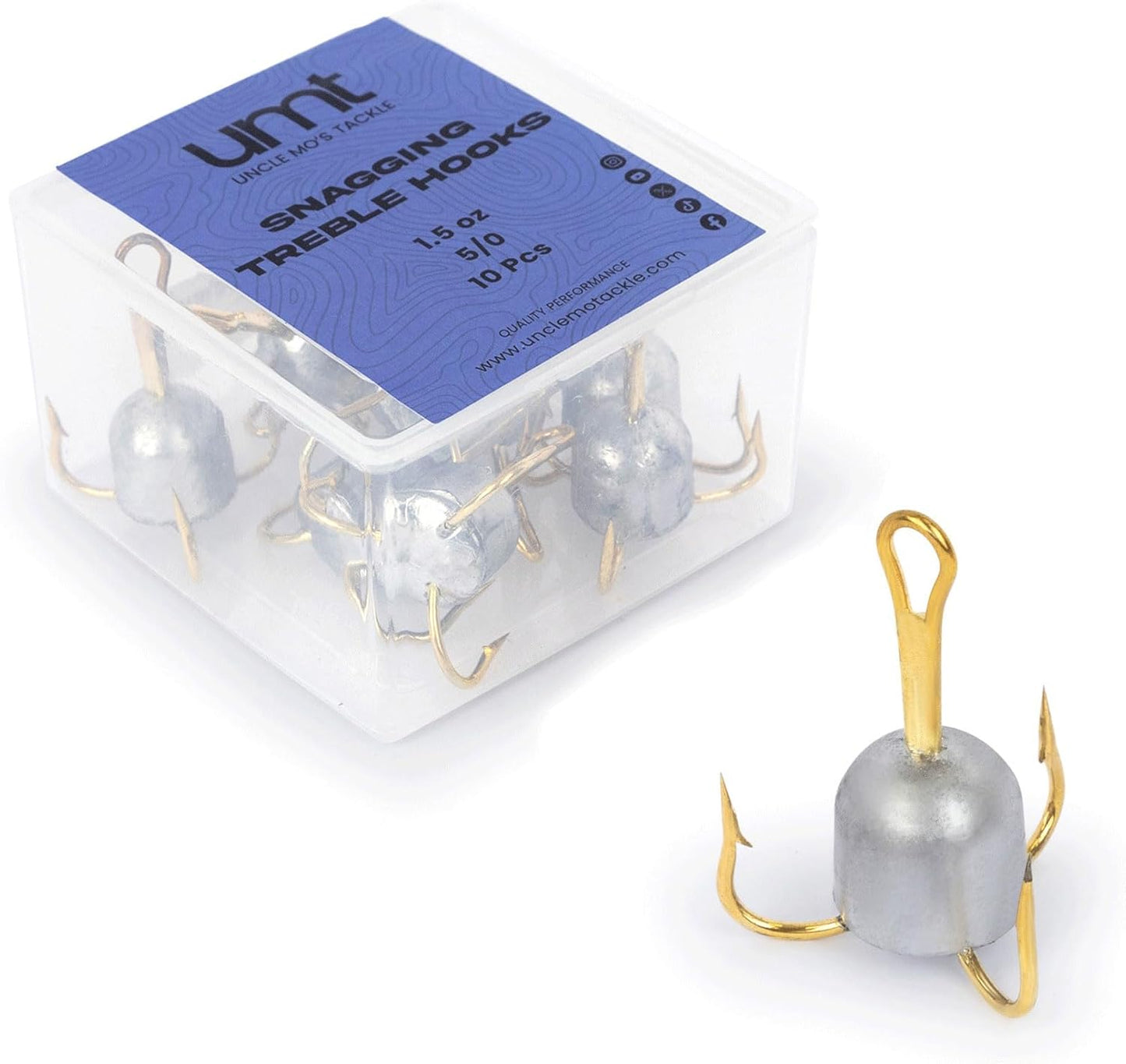 Snagging Treble Hooks 5/0 (1.5oz) – 4X Strong for Bunker, Bait, Bass & Trout – Available in 5 & 10 Packs