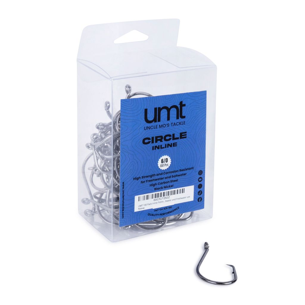 100 Pack Inline Circle Hooks 4/0 6/0 8/0 - Black Nickel Steel