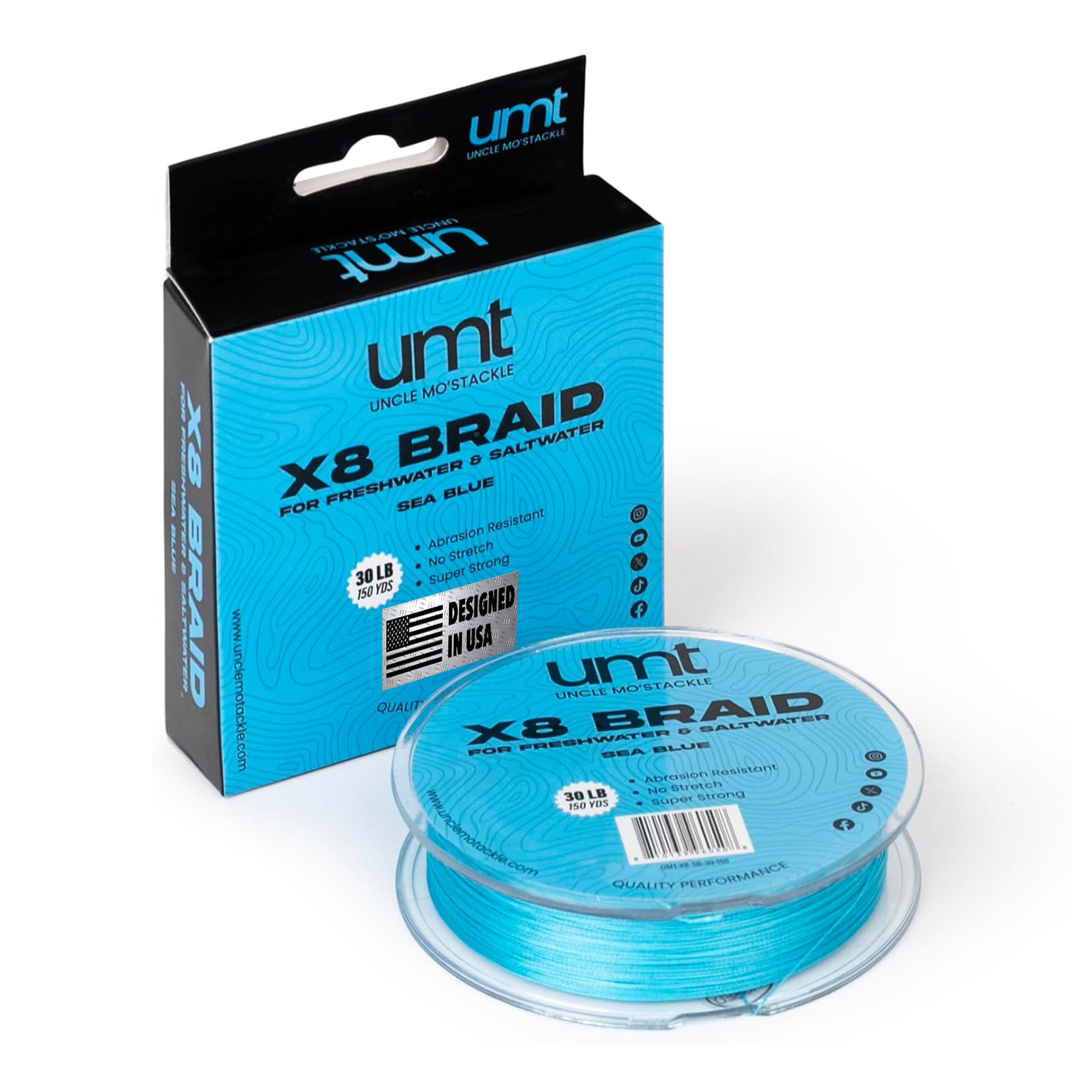 150 pound braided fishing line UMT X8 Braided Bishing line 150 Yards 10LB 20LB 30LB Sea Blue / 20LB