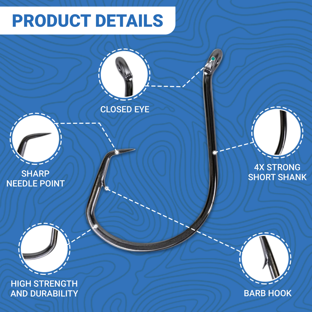 100 Pack Inline Circle Hooks 4/0 6/0 8/0 - Black Nickel Steel