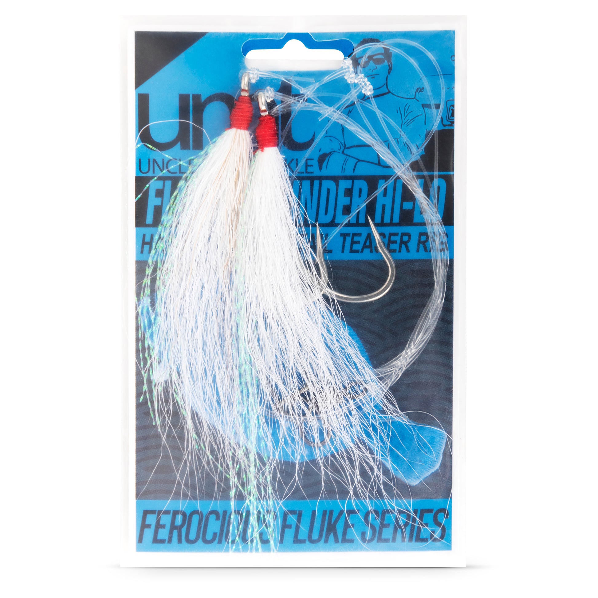 Uncle Mo’s Tackle - Fluke Flounder Ocean Fishing Rigs Hi/Lo Hey Now Rig –  BUCKTAIL Teaser Hook for Saltwater – Size 5/0 Hook - 40lb Heavy Duty Mono