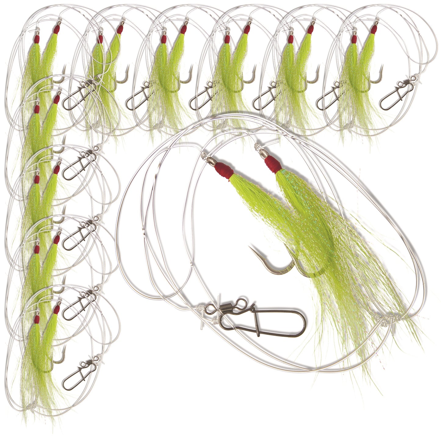 BUCKTAIL Teaser Fluke Flounder Hi/Lo Fishing Rig 1, 5, 10 pack, White, Pink, Chartreuse